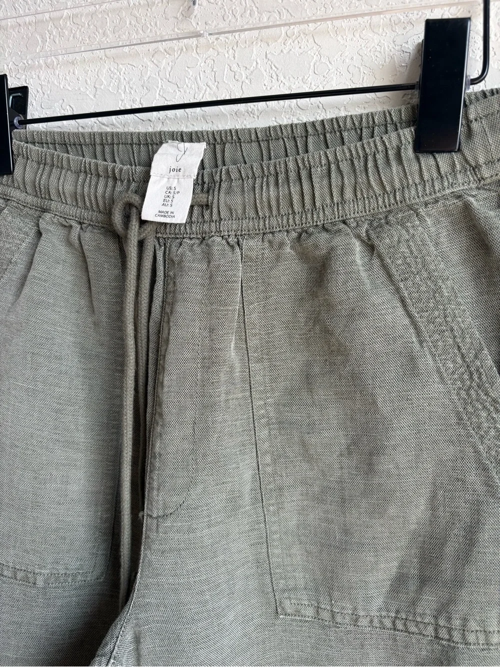 Joie Linen Lyocell Wide Leg Crop Pants Olive Green Drawstring Pull On Size S
